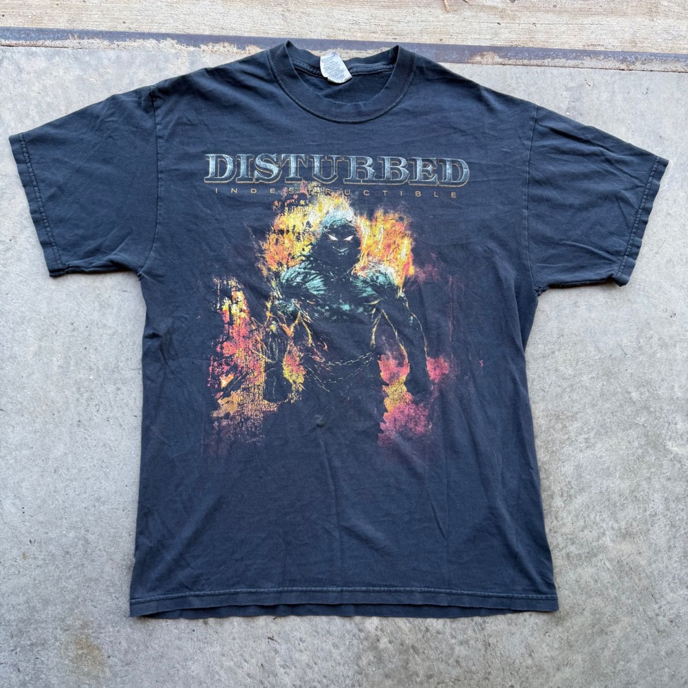 Vintage Disturbed Indestructible Tour 2008 T-Shirt Jerzees‎ Black Large Metal